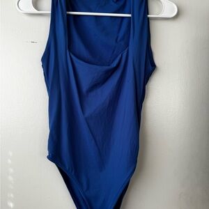 Zara Blue Bodysuit One Piece with Square Scoop Neckline